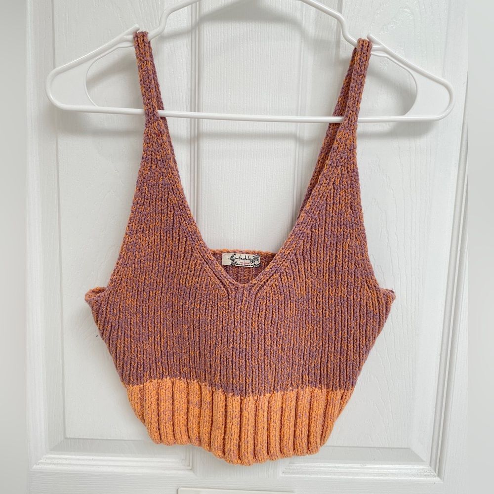 Free People Here All Day Brami Mauve Pink Combo Knit Crop Women’s Size S - Picture 2 of 6
